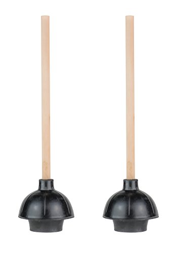 SteadMax Rubber Toilet Plunger, Double Thrust Force Cup, Heavy Duty, Commercial Grade with 18” Wood Handle (2 Pack)