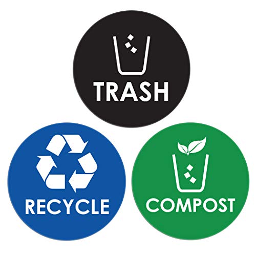 Book Cover Pixelverse Design - Trash Can Recycle Compost Sticker Set - UV Indoor & Outdoors Kitchen Recycling Vinyl Decal - 6 Pack 4x4 Inches