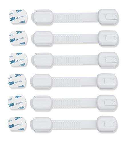 CUTESAFETY Child Proof Safety Locks - Baby Proofing Cabinet Lock with 6 Extra 3M Adhesives - Adjustable Strap Latches to Cabinets,Drawers,Cupboard,Oven,Fridge,Closet Seat,Door,Window (White, 6)