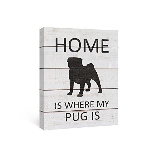 SUMGAR Canvas Wall Art Dorm Decor Black and White Animal Pictures Modern Dog Framed Paintings Grey Puppy Prints Gray Quotes Sayings Artwork Front Door Home Decorations Pug Gifts