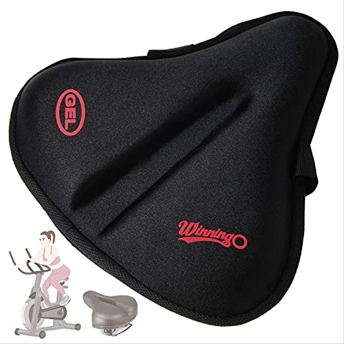 WINNINGO Gel Bike Seat Cover with Raincover, Anti-Slip Comfortable Bike Seat Cushion with Breathable Design Bicycle Wide Saddle Pad for MTB & BMX and Road, Velcro Installation, 11 X 10 in