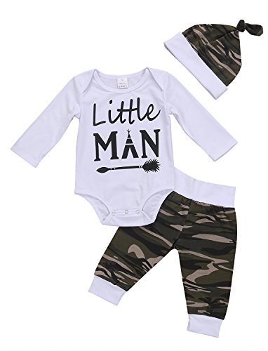 Book Cover Mrs.Baker'Home 3PCS Newborn Baby Boys Cute Letter Print Romper+Camouflage Pants+Hat Outfits Set (0-6 M, Camouflage)