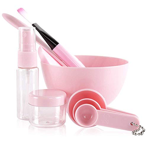 Teenitor Face Mask Mixing Bowl Set with Big Volume 3.94'' Diameter, Lady Facial Care Mask Facemask Mixing Tool Sets Mask Bowl Spatula Brush Spray Bottle Puff Soaking Bottle Gauges Pack of 9 Pink