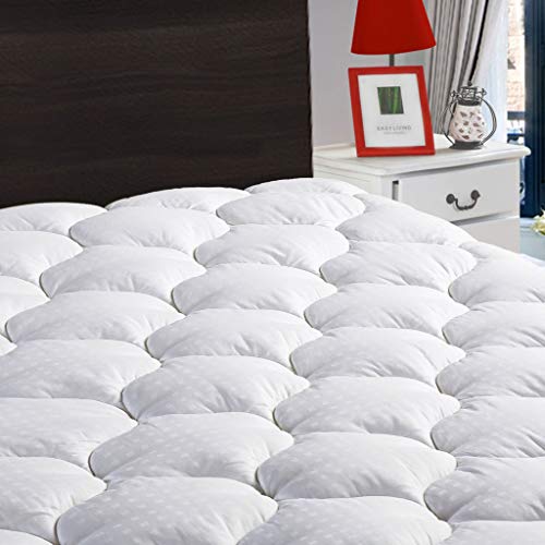 Book Cover LEISURE TOWN California King Mattress Pad Cover Cooling Mattress Topper Cotton Top Pillow Top with Snow Down Alternative Fill (8-21 Inch Fitted Deep Pocket)