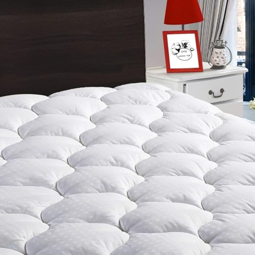 LEISURE TOWN Cotton King Mattress Pad Fitted Quilted Mattress Cover Pillow Top Mattress Topper Cooling Soft Breathable Mattress Protector with 8-21 Deep Pocket,Machine Washable (78x80 White)