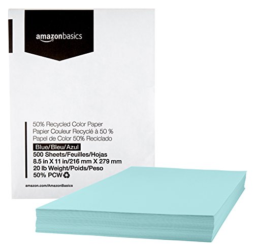 Amazon Basics 50% Recycled Color Printer Paper - Blue, 8.5 x 11 Inches, 1 Ream (500 Sheets)