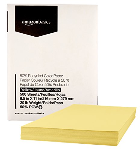 AmazonBasics 50% Recycled Color Printer Paper - Yellow, 8.5 x 11 Inches, 1 Ream (500 Sheets)