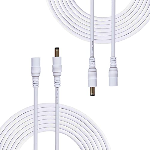 Liwinting 2pcs 2m/6.56Feet DC Extension Cable, 12V DC Power Adapter Plug Extension Cord 5.5mm x 2.1mm Male to Female Extension Wire for DC 12V Power Adapter, CCTV Security Camera etc. - White