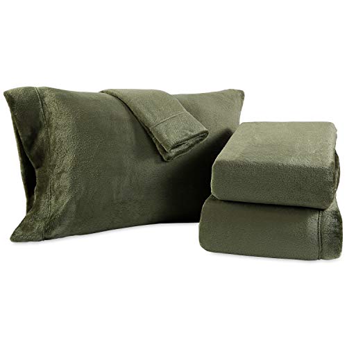 Berkshire Blanket VelvetLoft Super Soft Cozy Warm Breathable Bed Fleece Sheets Set, Grey Gust, Queen (100''x 90'')