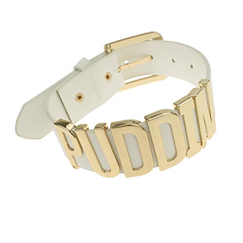 Coolcoco Adjustable High Neck White Belt Gold Puddin Choker Necklace Collar for Women and Girls Kids (About 1.2 Inches Width)
