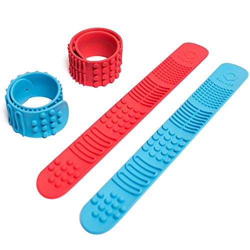 Book Cover Sensory Slap Fidget Bracelet Bands - 2-Pack - Quiet Tactile Stimulation for ADHD, Autism, Special Needs Kids - Helps Girls & Boys with Stimming Fidgeting and Focus - by Solace (Red & Blue)