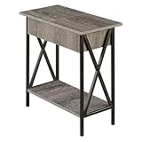 Convenience Concepts Tucson Flip Top End Table with Charging Station 23.75" - Modern Living Room Table with Storage Shelf, Nightstand Side Table, Weathered Gray