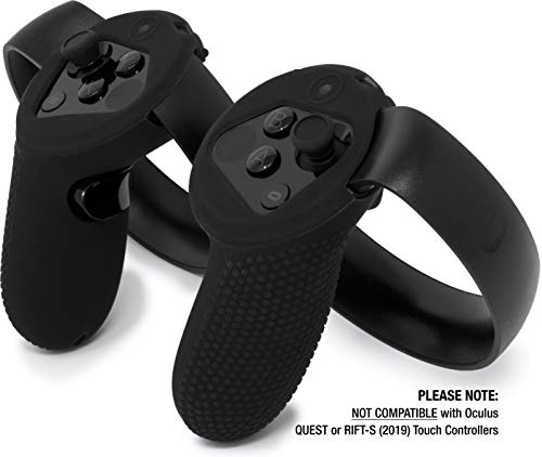 Book Cover Controller Skin for Oculus Touch v1 by Asterion Products - (NOT for New Quest/Rift-S) Premium Gel Shell Silicone Protection Covers Featuring Low-Profile Friction Studs (Set of 2) Black