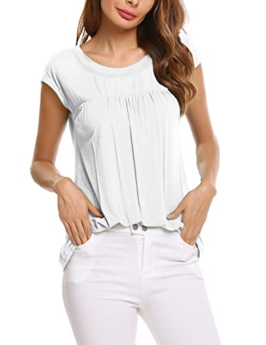Zeagoo Women's Short Sleeve Round Neck Tops Summer Blouses For Women 2022 Trendy Casual Ruffle Loose Fit Solid Color
