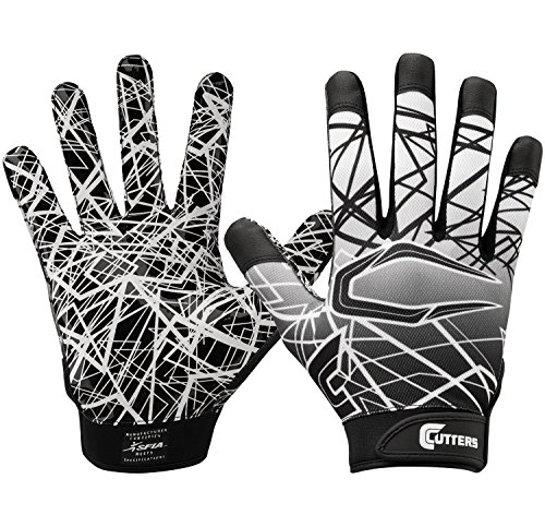 Cutters Game Day Football Glove, Silicone Grip Receiver Glove. Youth & Adult Sizes (1 Pair)
