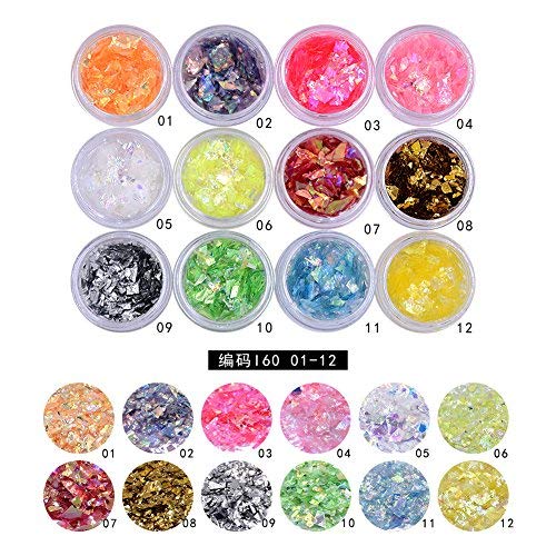 MEILINDS Nail Art Glitter Paillette Sequins Acrylic UV Gel False Tips Decorations 12 Colors