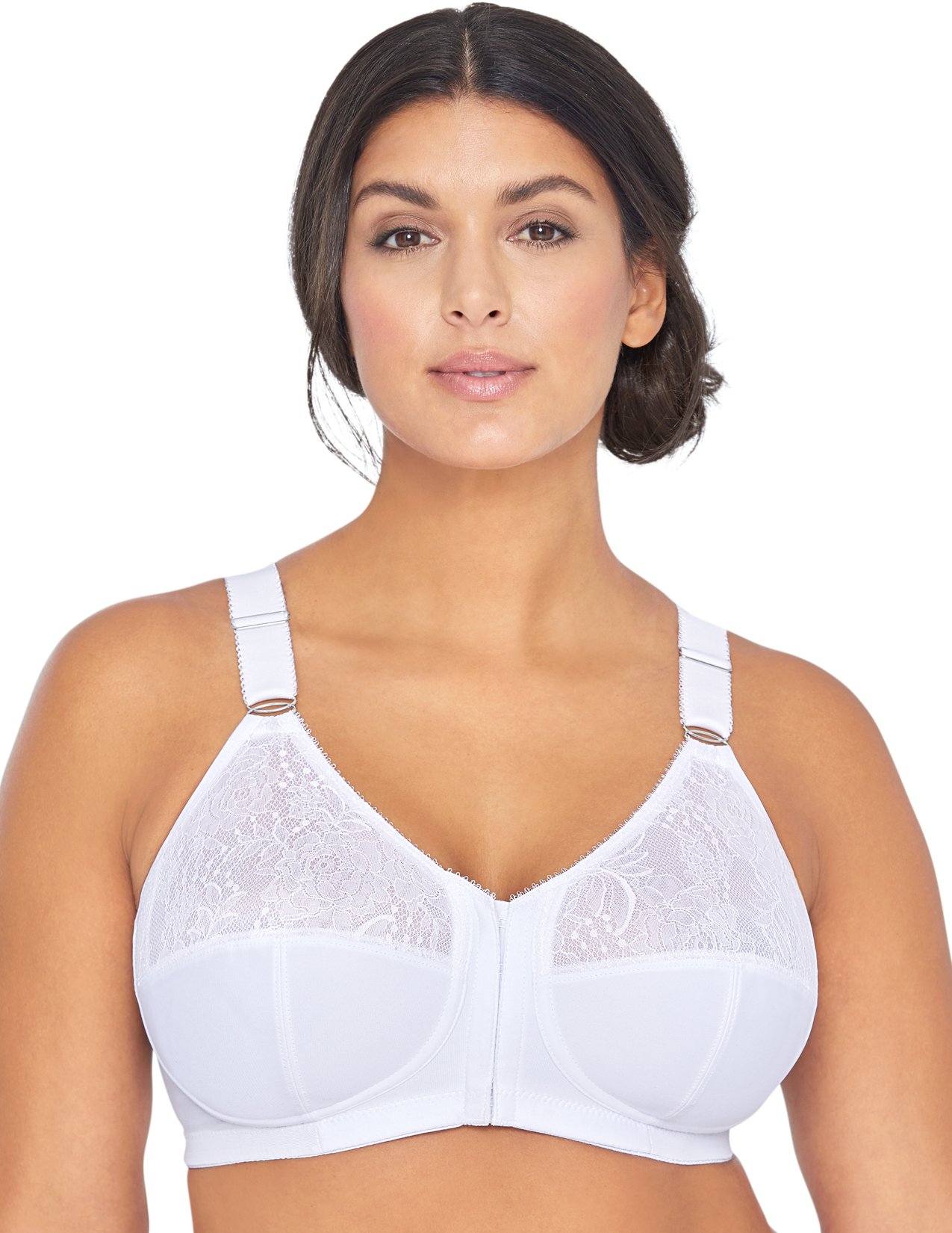 Book Cover Glamorise Women's ComfortLift Front Close Lace Posture Back Support Bra #1202 38I White