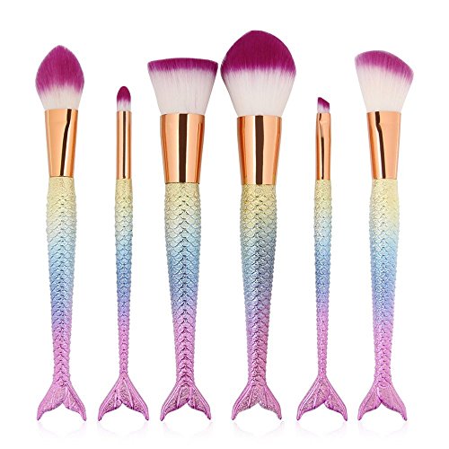 Book Cover 6 Pieces Mermaid Makeup Brush Set Lovely Makeup Brush Kit for Girls Portable Beauty Cosmetic Tools Women Cosmetic Concealer Brush