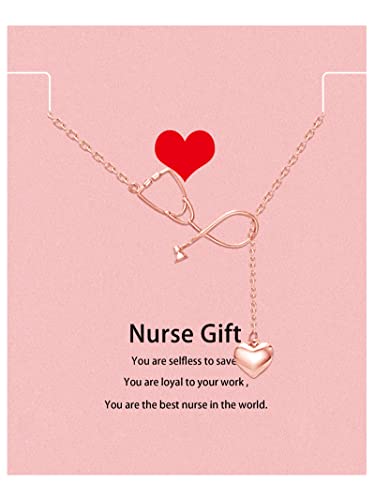 CHUYUN Rose Gold Silver Stethoscope Lariat Necklace,Heart and Stethoscope Pendant for Doctor Medical Student Gift,The Doctor Nurse Jewelry (Rose Gold)