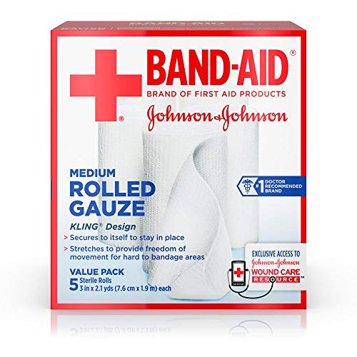 Band Aid Rolled Gauze Medium - 5 rolls, Pack of 2