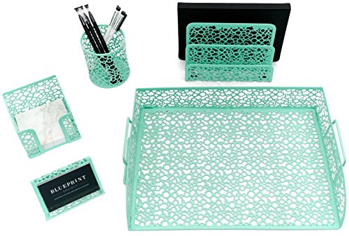 Book Cover Blu Monaco Office Supplies Mint Green Desk Organizers and Accessories-5 Piece Cute Desk Organizer Set-Letter Tray-Pen Cup-Sticky Note Holder-Business Card Holder-Mail Sorter