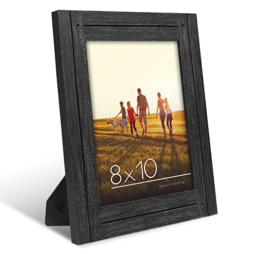 Book Cover Americanflat 8x10 Picture Frame in Charcoal Black - Rustic Picture Frame with Textured Engineered Wood, Shatter Resistant Glass, and Easel - Horizontal and Vertical Formats For Wall and Tabletop