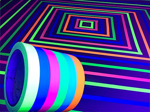 GreyParrot Tape UV Blacklight Reactive, (6 Pack)(6 Colors), 33ft Per Roll, Fluorescent Cloth Tape