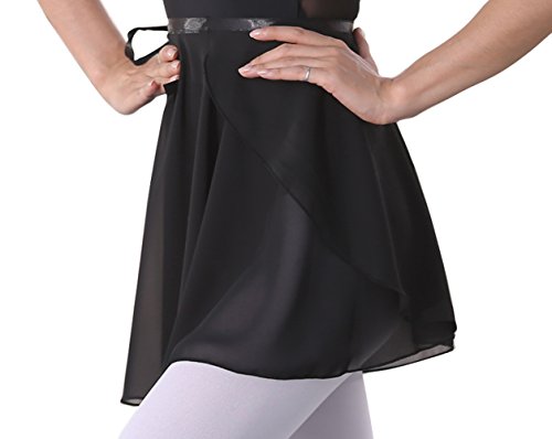 woosun Adult Ladies Ballet Wrap Over Scarf Dance Leotard Skate Tutu Skirt Chiffon 38cm (Black)