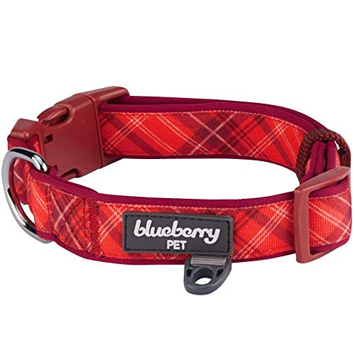 Blueberry Pet 7 Patterns Soft & Comfy Scottish Aileen Red Plaid Tartan Style Designer Padded Adjustable Dog Collar, Large, Neck 18"-26"
