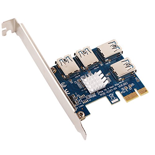 Ubit 1 to 4 PCI-E Riser Extender for BitcoinLitecoin ETH Coin 4 in 1 PCI-E Riser Adapter Board USB3.0 PCI-E Rabbet- Ethereum Mining ETH (4 in 1