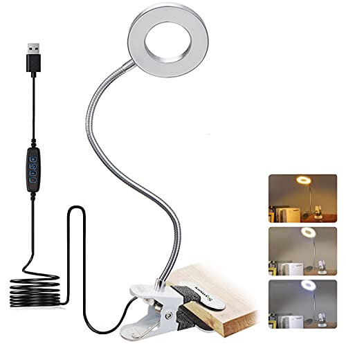 Skymore 24 LED USB Book Light, Clip Desk Lamp Reading Light with 3 Color Modes, 10 Brightness Dimmer & 360°Flexible Gooseneck Bed Lamp, Perfect for Night Reading, Makeup, Nail Art, Tattoo, Manicure