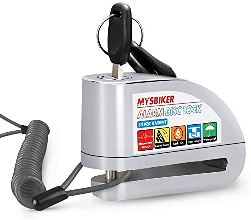 MysBiker Antivol Moto, Bloque Disque Alarme Moto Antivol Son d'Alarme 110db 6mm Pin En Métal avec 2m Antivol Sécurité à Ressort Hélicoïdal Câble Pour Moto Vélo Scooter VTT Etanche
