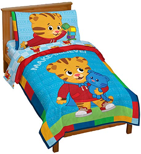 Book Cover Daniel Tiger's Neighborhood Tiger Trolley 4 Piece Toddler Bed Set – Includes Comforter & Sheet Set Bedding - Super Soft Fade Resistant Microfiber (Official Daniel Tiger's Neighborhood Product)