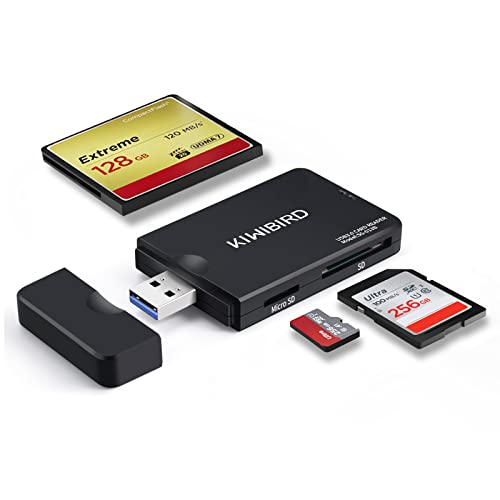 KiWiBiRD USB 3.0 (3.1 Gen 1) Lecteur de Carte Super Rapide 9-en-1 pour Cartes CF (UDMA), SDXC, SD, MMC, RS-MMC, SDHC, Micro SD, Micro SDXC, Micro SDHC [Soutient les Cartes UHS-I ] – Noir