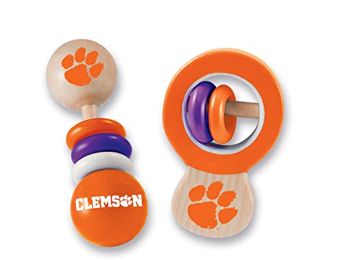 BabyFanatic Wood Rattle 2 Pack - NCAA Clemson Tigers - Officially Licensed Baby Toy Set