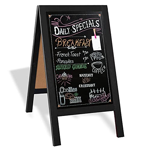 Ilyapa Wooden A-Frame Chalkboard Sign with Eraser - 40 x 20 Inch Magnetic Sidewalk Menu Board – Sturdy Freestanding Black Sandwich Sign Board Menu Display for Restaurant, Business, or Weddings