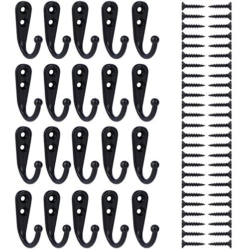 Book Cover eBoot 20 Pieces Wall Mounted Hook Robe Hooks Single Coat Hanger and 50 Pieces Screws (Black)