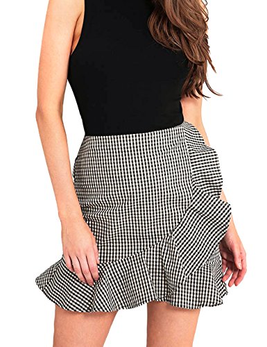 Women's High Waist Plaid Swing Ruffle Frill Mini Bodycon Skirt Gingham Dress