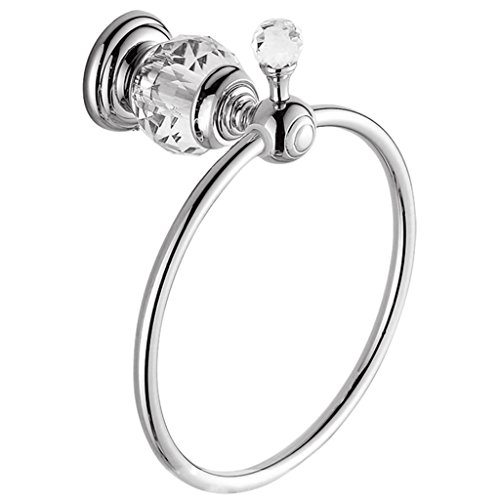 Book Cover Kabter Crystal Series Brass Bathroom Hand Towel Ring, Polished Chrome