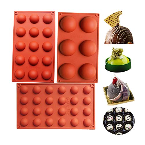 BAKER DEPOT Bakeware Set Silicone Mold for Cake Decoration Jelly Pudding Candy Chocolate 6 Holes Semicircle 15 Holes Semicircle 24 Holes Semicircle Each Design 1pc Brown Color Set of 3