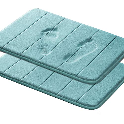 FlamingoP Microfiber Memory Foam Fieldcrest Luxury Bath Rugs, 17-Inch by 24-Inch, Green Pattern, Two Pieces