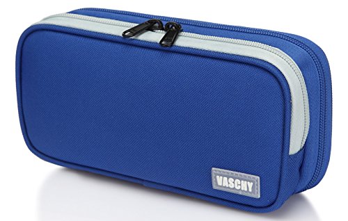 Pencil Case,Vaschy Large Capacity Pen Holder Pouch with Double Zippers Multi Compartments Easy Organized Mesh Pockets Blue