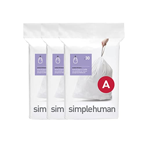 simplehuman Code A Custom Fit Drawstring Trash Bags in Dispenser Packs, 90 Count, 4.5 Liter / 1.2 Gallon, White White 90 Liners