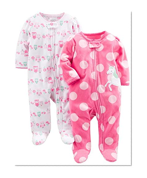 Simple Joys by Carter's Baby Girls' 2-Pack Fleece Footed Sleep and Play, Owl,Unicorn, 0-3 Months