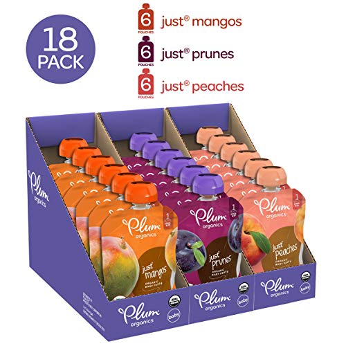 Plum Organics Stage 1, Organic Baby Food, Variety Pack, Prunes, Mangos & Peaches, 3.5 ounce pouches (Pack of 18) (Packaging May Vary)