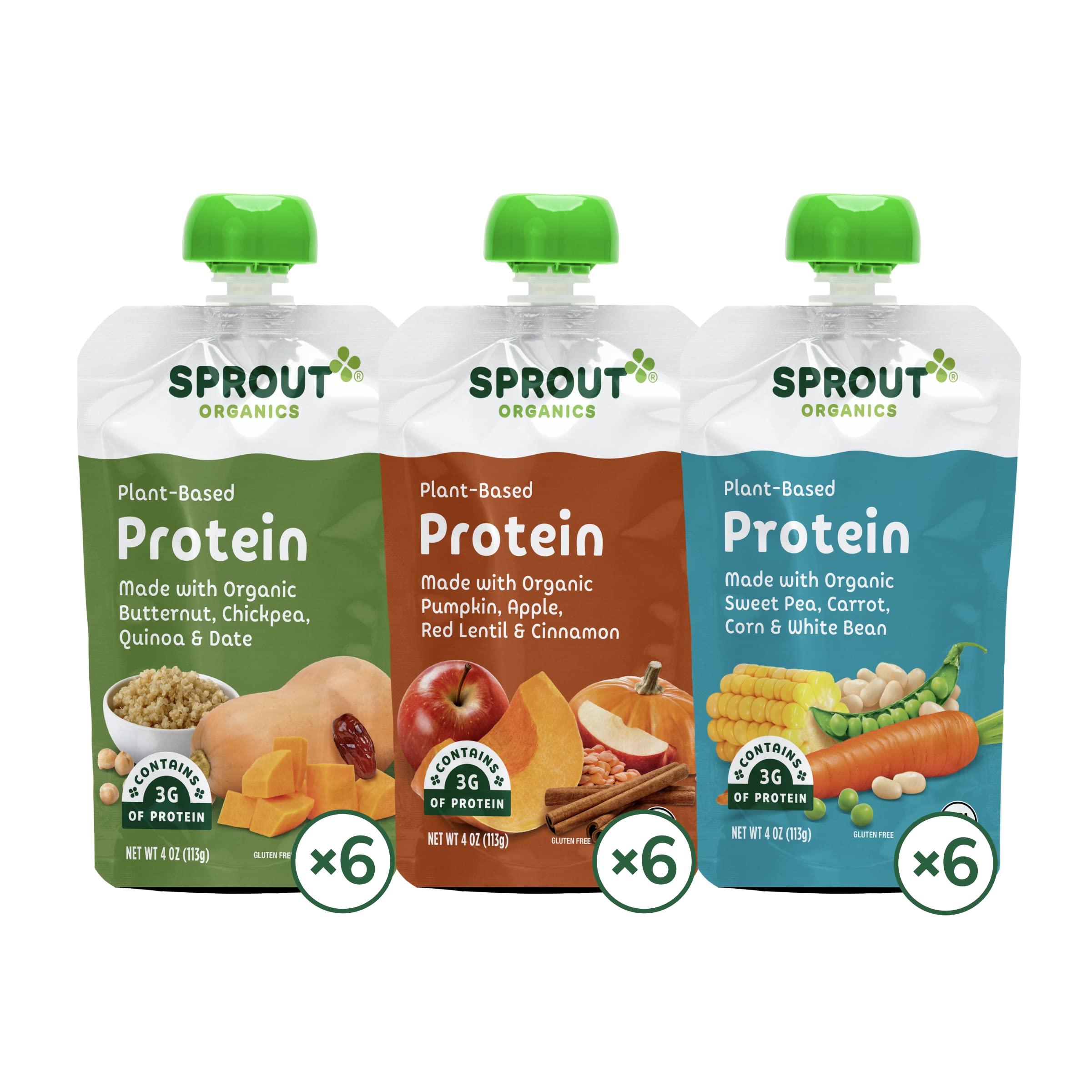 Book Cover Sprout Organic Baby Food, Stage 3 Pouches, Butternut Chickpea, Pumpkin Red Lentil and Sweet Pea White Bean Variety Pack, 4 Oz Purees (Pack of 18)