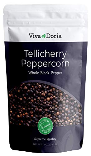 Viva Doria Tellicherry Peppercorn, Steam Sterilized Whole Black Pepper, 12 Oz Black Peppercorns For Grinder Refill