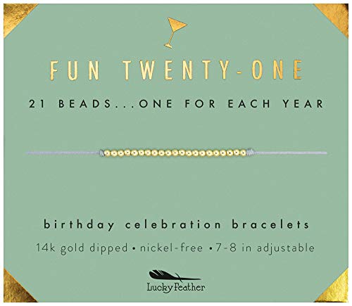 Book Cover Lucky Feather 21st Birthday Gifts for Her - 14K Gold Dipped Beads Bracelet on Adjustable 7