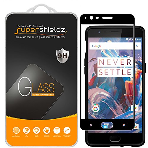 Book Cover (2 Pack) Supershieldz Designed for OnePlus 3 and OnePlus 3T Tempered Glass Screen Protector, (Full Screen Coverage) Anti Scratch, Bubble Free (Black)