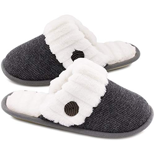 Book Cover HomeTop Womenâ€™s Cute Fuzzy Knitted Memory Foam Indoor House Slippers for Families Couples (37-38 (US Womenâ€™s 7-8), Dark Gray)